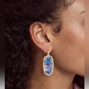 Kendra Scott Danielle Earrings Teal Tie Dye Illusion Gold